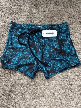 Coofandy Men’s Blue Tropical Print Swim Shorts